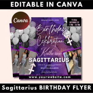 Sagittarius Birthday Flyer, Birthday Template, Birthday Girl, Party Flyer, Celebration Flyer, Birthday Event, Birthday Invite, Sagittarius