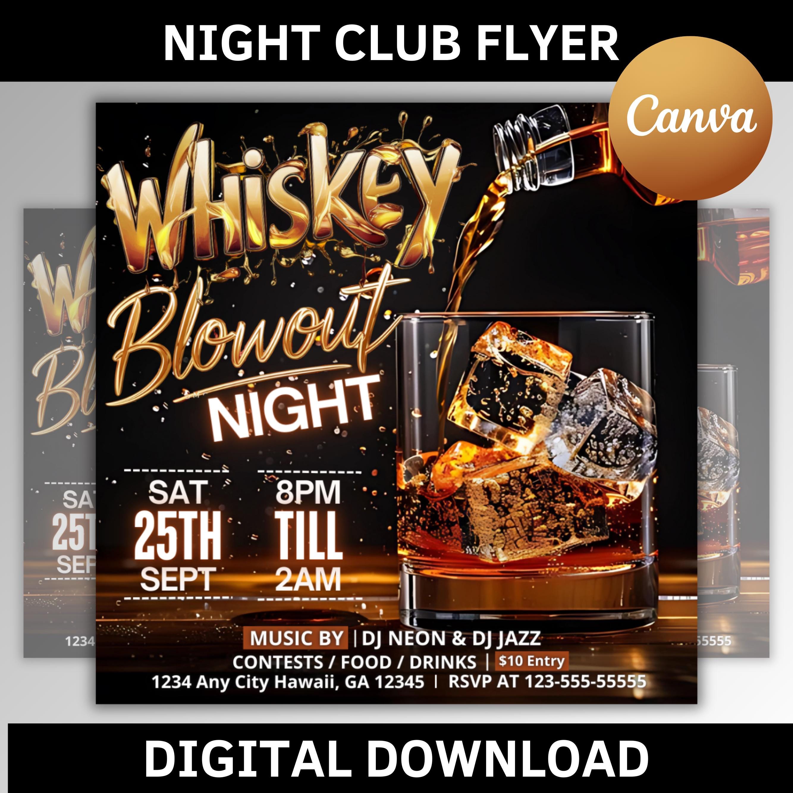 Whiskey Party Flyer: Nightclub Event, Editable Canva Template (instant ...