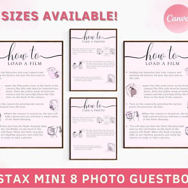 Instax Mini 8 Photo Guestbook, Instructions, Wedding Polaroid Sign, How To Load New Film, Instant Download