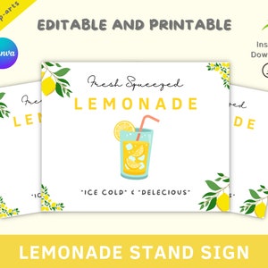 Printable Lemonade Sign, Printable Lemonade, Drinks Sign, Custom Lemonade, Canva Template, Summer Sign, Printable Sign, Lemonade Banner