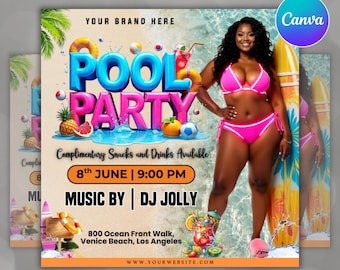 Pool Party Invite Flyer, Wet and Wild Summer Beach Party Flyer, Dj Party Invitation, Urban Party Flyer, Event Flyer, canva Editable Template
