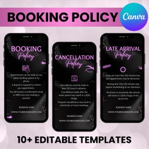 Lash Tech booking Policy Instagram Template Terms And ConditionsTemplate, Payment refund  Cancellation Policy, Booking Policy Canva Template