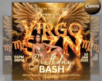 Virgo Birthday Flyer, Birthday Girl, Happy Birthday Flyer, Virgo Season, Virgo Party Flyer, Celebration Flyer, Editable Canva Template