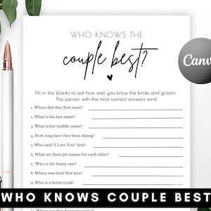 Who Knows The Couple Best Game, How Well Do You Know The Couple Game, Rustic Bridal Shower Games, Bride & Groom Party, Wedding Shower Games