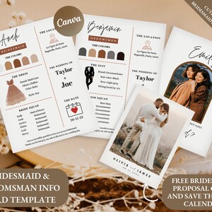 Bearbeitbare Brautjungfer Info Karten Vorlage mit Canva, Brautjungfer Groomsman Vorlage, anpassbare Braut Party Info, Brautjungfer Vorschlag Karte