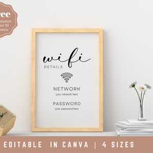 Wifi Password Sign, Qr Code Sign, Wifi Sign, Wifi Qr Code,wifi Signs, Wifi Password, Sign Template, Printable Template, Wifi Sign Printable