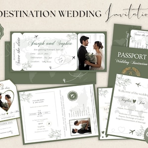 Hochzeit in Zielland, Bording Pass Hochzeitseinladung, Hochzeitseinladung zum Bedrucken, Thema Hochzeit, Reise Hochzeit Bundle