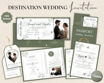 Faire-part de mariage à destination, billet « Save the date » avec photo, invitation à un mariage, carte « save the date », carte d'embarquement personnalisée, modèle à télécharger