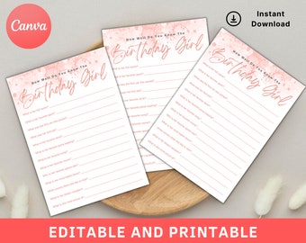 How Well Do You Know The Birthday Girl Best, Birthday Activity, Party Game Card, Birthday Game Card, Party Game Card, Editable Birthday Card