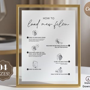How To Load New Film Camera Instructions Sign | Instax Mini 11 Photo Guestbook Sign | Wedding Reception Photo Signs Template Editable,Instax