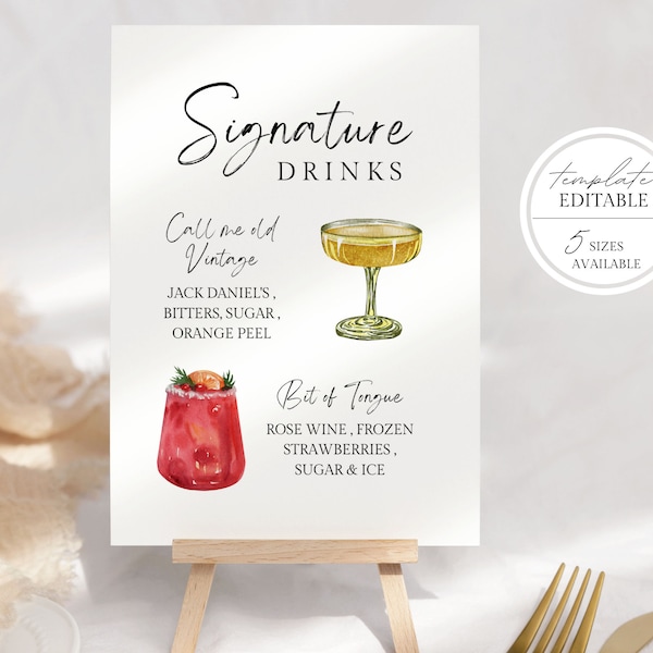 Bar menu signature drink sign! hers and his - bar menu sign, dog signature drink sign, bar sign for wedding and special events.