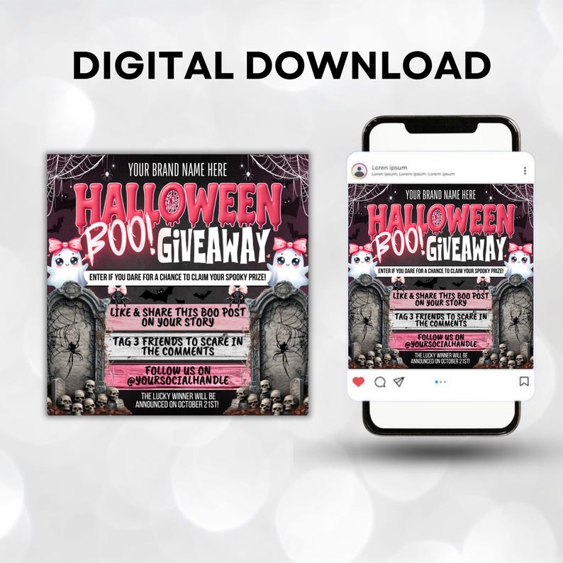 Scary Raffle Editable Halloween Giveaway Flyer, October Giveaway Raffle Canva Flyer ...