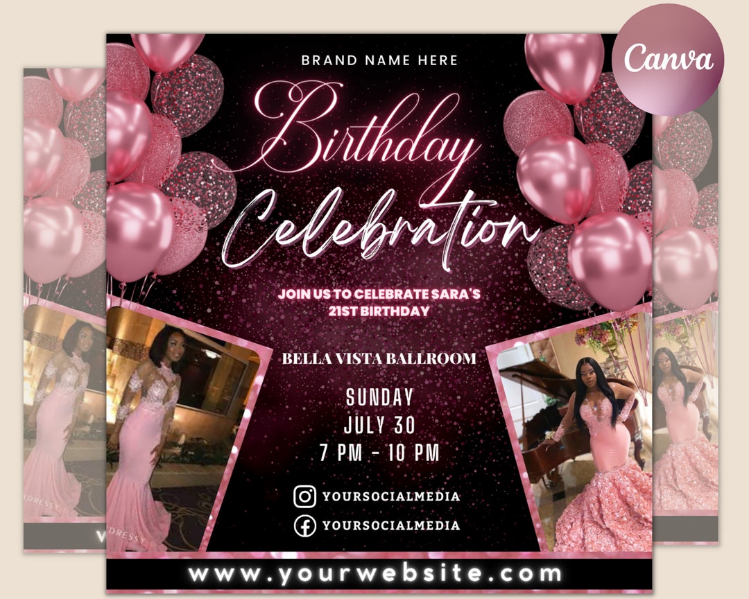 Birthday Flyer, Birthday Flyer Girl, Custom Editable Templates, Happy