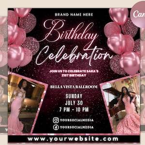 Birthday Flyer, Birthday Flyer Girl, Custom Editable Templates, Happy Birthday Flyer, Birthday Party Invitation, Birthday Girl Invitation