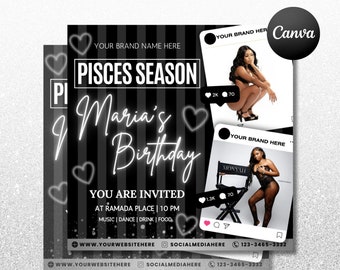 Pisces Birthday Flyer, Pisces Flyer, Birthday flyer, Pisces Bash Flyer, Bday Flyer, Birthday Event, Invitation Flyer, Canva Template