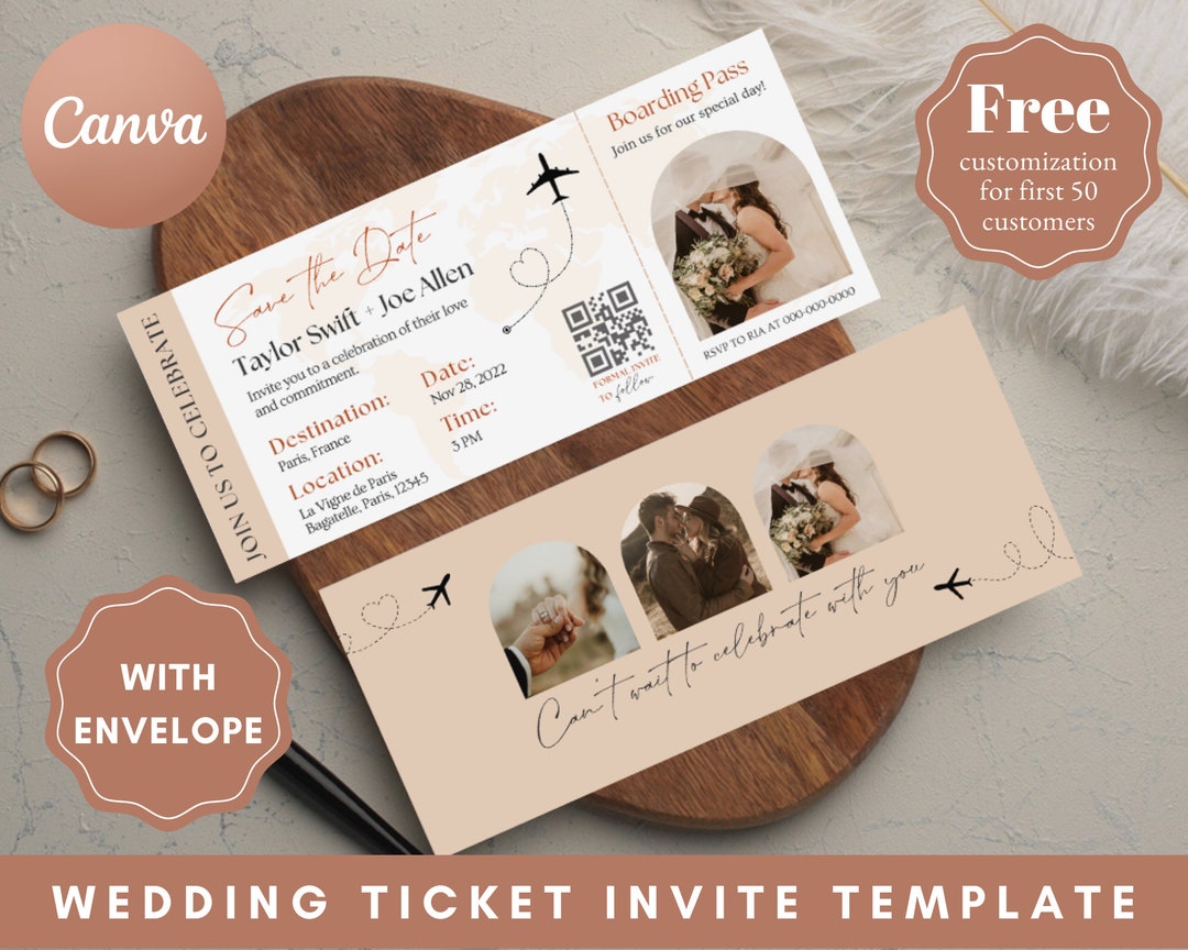 Save the Date Ticket With Photo, Wedding Invite, Custom Boarding Pass