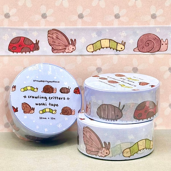 Crawling Critters Washi Tape | 20mm x 10m | Cottagecore Bug Washi Tape | Cute Bug Art for Stationery