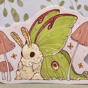 Little Luna Moth Sticker | 3.5" x 2.5" | Cottagecore Art Sticker | Waterproof Vinyl Sticker | Moth Art Sticker