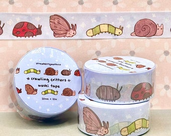 Crawling Critters Washi Tape | 20mm x 10m | Cottagecore Bug Washi Tape | Cute Bug Art for Stationery