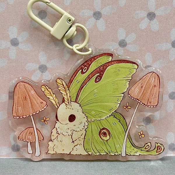 Sparkly Luna Moth Keychain | 3" x 2" | Cottagecore Art Keychain | Glittery Epoxy Keychain | Moth Art
