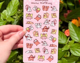 Mini Mothies Sticker Sheet | Glossy Vinyl Bug Moth Art (3" x 5.75")