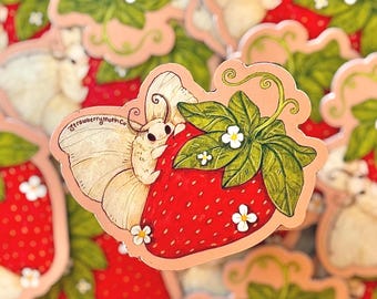 Strawberry Moth Magnet | 3" x 3" | Cottagecore Bug Art Fridge Magnet
