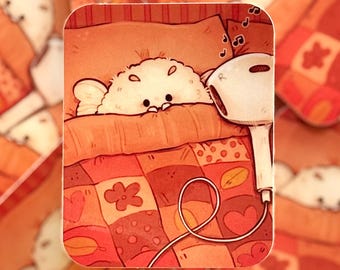 Cuddly Music Moth Sticker | Glossy Vinyl Illustration (2.4" x 3")