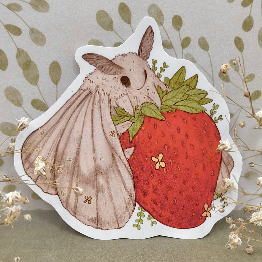 Strawberry Moth Sticker 3 X 3 Cottagecore Art Etsy