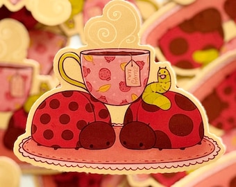 Ladybug Tea Party Sticker | Cottagecore Garden Art (2.5" x 3")
