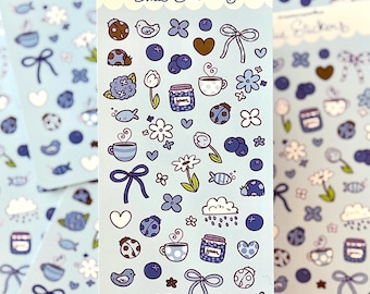 Blue Sticker Sheet | Cottagecore Bug Colorful Stickers (3" x 6")