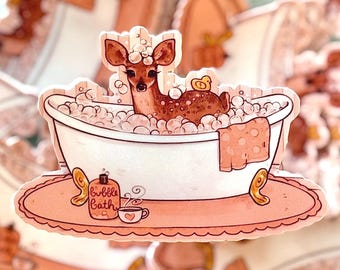 Bubblebath Fawn Sticker | Deer Illustration | Glossy Vinyl Sticker (2.5" x 3")
