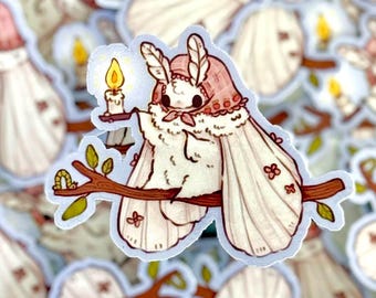 Candlelight Moth Sticker | 2.25" x 2.75" | Cottagecore Art Sticker | Cute Moth Sticker