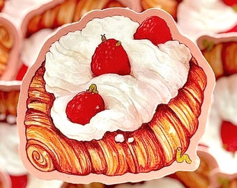 Croissant Caterpillar Sticker | Waterproof Vinyl Art | Cozy Baked Goods Illustration