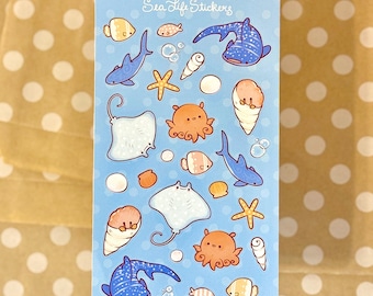 Sea Life Sticker Sheet | Ocean Tropical Beach Cute Stickers | 3.3" x 6"