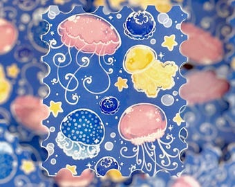 Jellyfish Stamp Sticker | Glossy Vinyl Ocean Art (2.25" x 2")