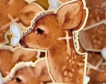 Faith Fawn Sticker | Deer Psalms Christian Art | Waterproof Vinyl (3" x 3")
