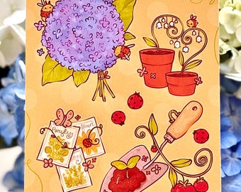 Spring Garden Sticker Sheet | Bugs, Flowers, Tomatoes (4" x 5")