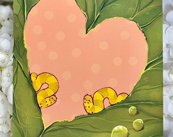 Leafy Caterpillars Art Print | 5x7 Cardstock Bug Moth Illustration