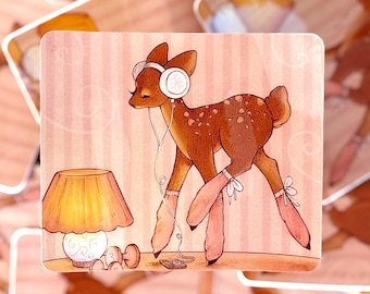 Workout Fawn Sticker | Cottagecore Deer Art | Waterproof Vinyl Illustration | 2.5" x 3"