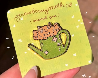 Sparkly Watering Can Moth Enamel Pin | Glitter Bug Art (1.5" x 1.5")