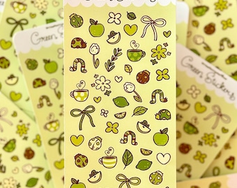 Green Sticker Sheet | Cottagecore Bug Colorful Stickers (3" x 6")