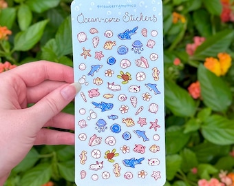 Ocean-Core Sticker Sheet | Mini Matte Tropical Beach Aesthetic Stickers | 3" x 6.25" | Tiny Stickers