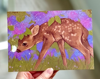 Fawn Butterfly Art Print | Whimsical Woodland Illustration (5" x 7")