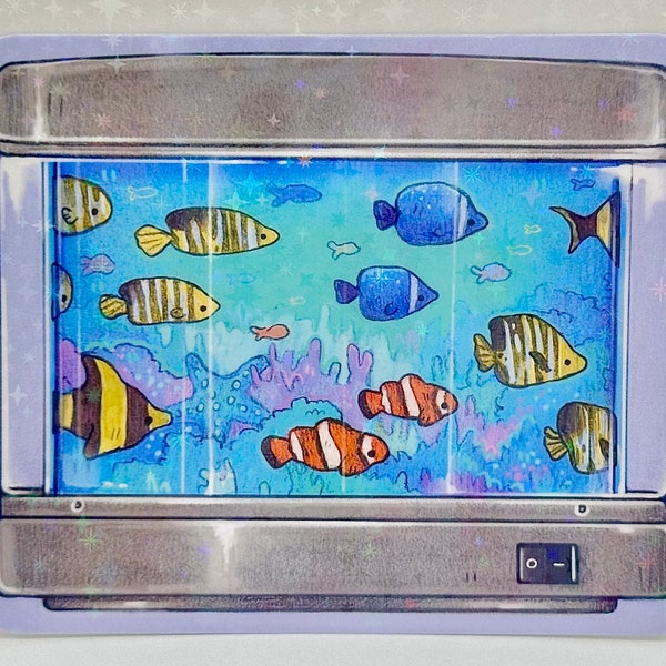 Sparkly Nostalgia-core Fish Lamp Sticker | 3" x 2.5" | Nostalgic Ocean Art Sticker | Holographic Stickers | Sea Life Art