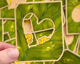 Leafy Caterpillars Sticker | Glossy Vinyl Bug Art (2" x 2.5")