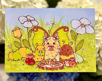 Picnic Bugs Art Print | Cozy Cardstock Moth Illustration (5" x 7")
