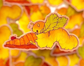 Carrot Caterpillar Sticker | Glossy Vinyl Sticker | Cottagecore Illustration (1.5" x 3")