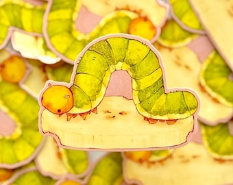 Banana Caterpillar Sticker | Glossy Vinyl Weatherproof Art (1.75" x 2.5")
