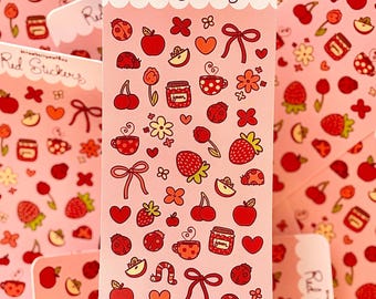 Red Sticker Sheet | Cottagecore Bug Colorful Stickers (3" x 6")