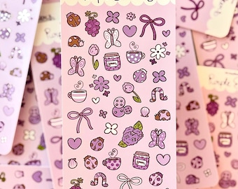 Purple Sticker Sheet | Cottagecore Bug Colorful Stickers (3" x 6")